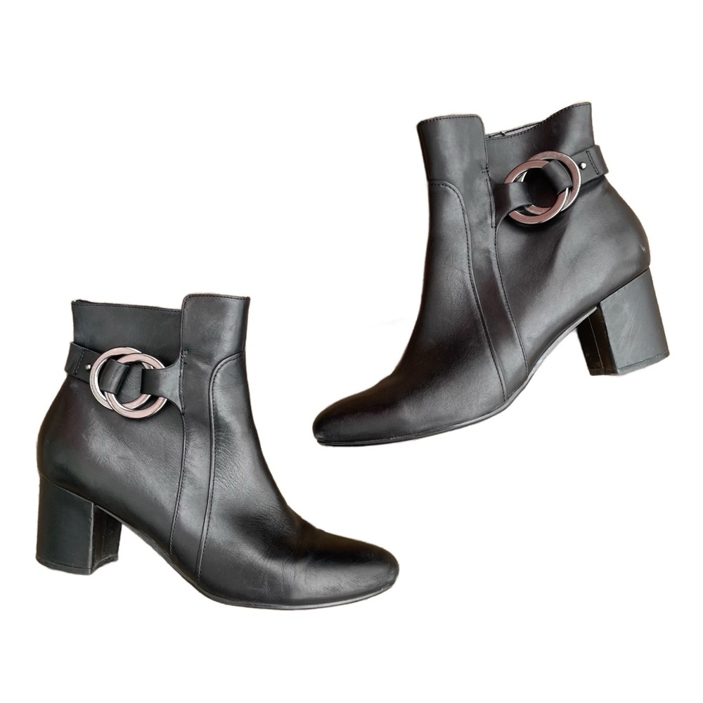 Karl Lagerfeld Paris Black Leather Block Heel Ankle Boots Size 9